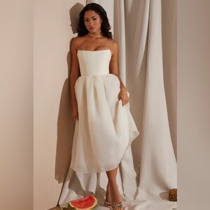 Oh Polly Strapless Corset Tulle Midi Dress